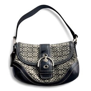 Coach F10925 Vintage Soho Black & Grey Leather & Signature C Mini Flap Bag